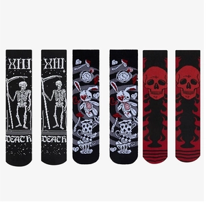 Gothic Crew Socks Cotton Blend Jacquard Dark Skull Reaper Witch Flame Streetwear Novelty Harajuku Style