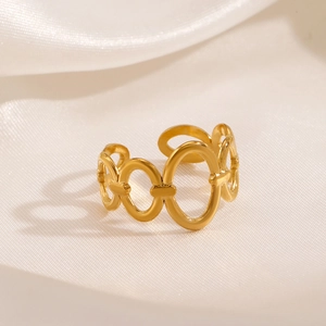 Minimalist 18K gold plated stainless steel open ring with oval link chain design