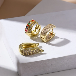 Luxury geometric gold hoop earrings with colorful zircon and sparkling diamonds