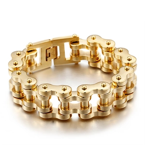 22mm gold stainless steel bike chain bracelet for men with industrial design