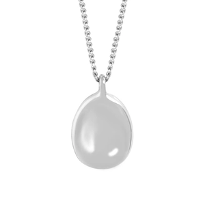 Polished S925 sterling silver necklace with minimalist oval pebble pendant on silver chain