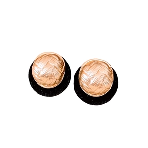 Retro rose gold woven knot stud earrings with textured hemispherical vintage design