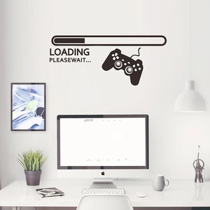 Self-adhesive black game controller wall sticker with loading bar for bedroom decor