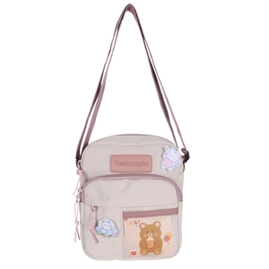Sac bandoulière en toile style japonais beige avec autocollants lapin astronaute