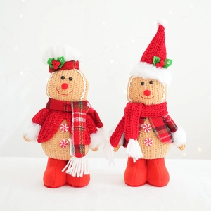 Christmas gingerbread man plush dolls with knit hats and scarves for festive home decor