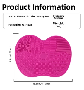 Detailed view of pink silicone makeup brush cleaning mat with size specs and textures