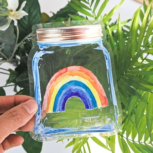 Holographic mason jar sticker with rainbow prism design on transparent vinyl film