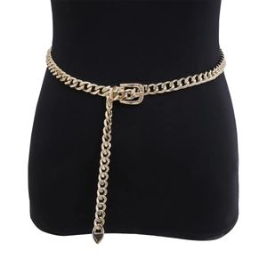 Fashionable single-layer gold metal chain waist belt for women with elegant drape