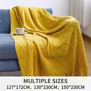Geometric Diamond Knitted Throw Blanket Faux Cashmere Soft Couch Cover Decorative Sofa Bed Throw With Tassels