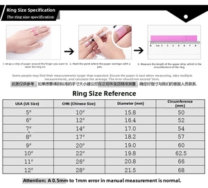 Detailed size guide chart showing ring diameter and circumference for stainless steel rings