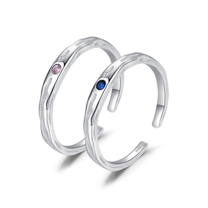 Adjustable S925 sterling silver rings with foil texture and pink blue gemstones