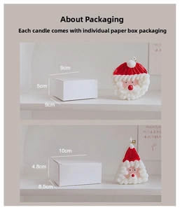 Détails de bougies parfumées Père Noël avec dimensions et coffret cadeau carré