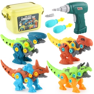 DIY take apart dinosaur toy set with electric drill and storage box for kids STEM learning