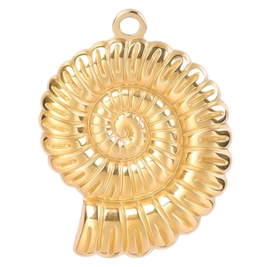 Golden spiral conch shell pendant in polished stainless steel for DIY jewelry making