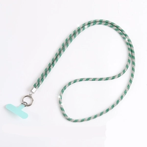 Green and white striped rhinestone crossbody phone lanyard with durable metal clasp