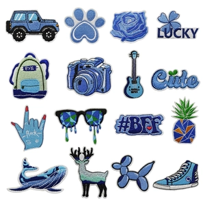 Blue Cartoon Embroidered Patch Set For Clothing Iron On Embroidered Applique Patch For DIY Bag Guitar Suitcase Decoration