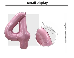 Detail of 40-inch pink number 4 balloon showing reinforced edges and leak-proof design