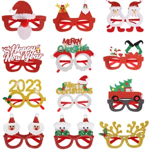 Christmas party glasses decorative frames holiday photo props cute cartoon styles set