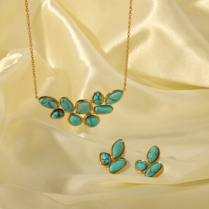 Turquoise Stainless Steel Necklace And Earrings Vintage Bohemian Water Drop Jewelry For Women Luxury