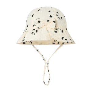 Infant cotton muslin sun hat with panda print and adjustable chin strap