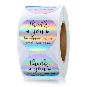 Thank You For Supporting My Small Business Stickers Holographic Laser Rainbow Adhesive Labels Roll Circular Decor