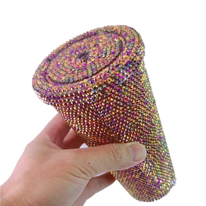Handheld high-capacity double-layer straw cup covered in sparkling golden rhinestones