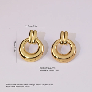 Detailed view of gold stainless steel hoop earrings with size 22.8mm and 30mm dimensions