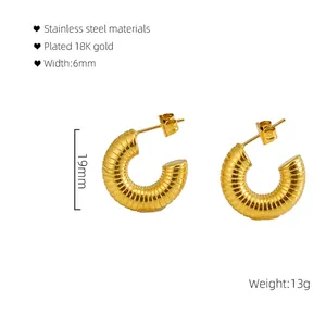 Détails des créoles spirales en acier inoxydable doré 18K avec diamètre de 19 mm