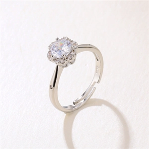 Snowflake Zircon Ring Platinum Plated Copper Adjustable Opening Wedding Jewelry For Women