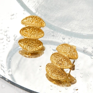 Chic 316L stainless steel gold earrings featuring a unique triple layered textured design