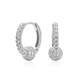 Elegant S925 sterling silver huggie hoop earrings with sparkling crystal ball pendants