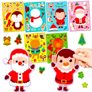 DIY Christmas Santa Claus Face Changing Puzzle Stickers For Kids Party Craft Decorative Paper Adhesive Sticker