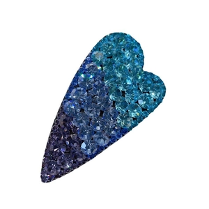 Sparkling blue gradient rhinestone heart BB hair clip for women on white background