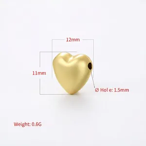 Detailed dimensions of 12mm gold heart bead with 1.5mm hole for DIY jewelry making