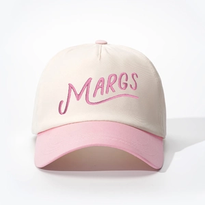 Casquette de baseball rétro brodée MARGS en coton bicolore crème et rose