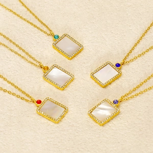 Elegant gold-plated stainless steel necklaces with shell pendants and colorful birthstones