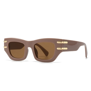 Lunettes de soleil œil-de-chat mocha avec monture carrée et détails en métal doré