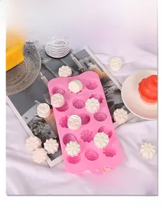 Pink silicone flower mold for chocolate and soap making with 15 detailed floral cavities