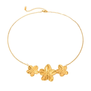 Elegant 18k gold plated stainless steel necklace with three floral textured pendants