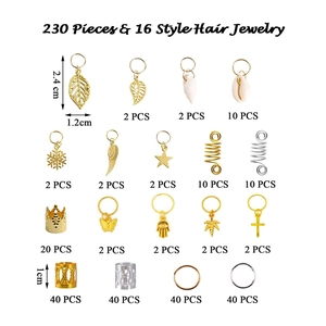 Detailed catalog showing 230 pieces of DIY hair jewelry rings and pendants in 16 styles