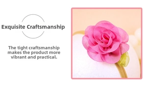 Detailed view of pink chiffon flower headband for babies with elastic nylon band
