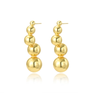 Polished 18k gold plated gradient five-bead drop earrings with a sleek mirror finish