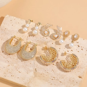 Geometric Earrings 14K Gold Plated Copper Cubic Zirconia Artificial Pearl Luxury Vintage Style For Women
