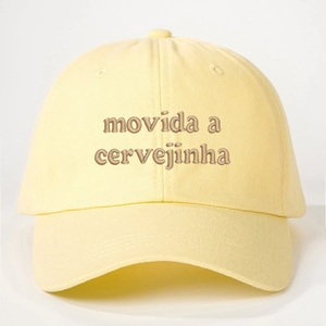 Vintage light yellow cotton baseball cap with dark brown Movida embroidery detail