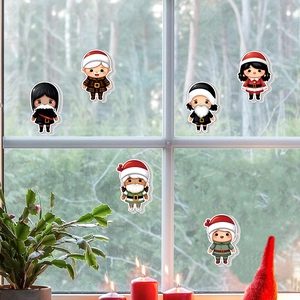 Christmas cartoon window stickers featuring Santa and cute characters for festive home decor