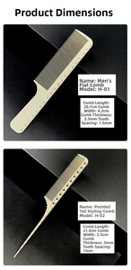 Size chart showing dimensions for professional hair combs with centimeter measurements