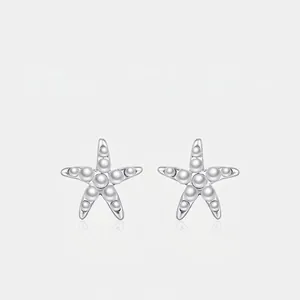 Starfish Artificial Pearl Stud Earrings With 925 Sterling Silver Earring Post Dainty Minimalist Sea Style For Women