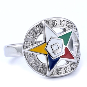Order of the Eastern Star silver ring with colorful enamel star and crystal details