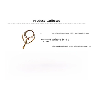 Detailed dimensions of a bohemian multi-layer necklace with wood beads and alloy materials