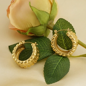 Boucles d'oreilles créoles géométriques vintage en plaqué or 18k pour femmes style français